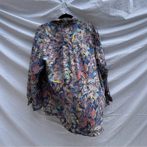 100% Silk Art Teacher Button Up Collared Shirt Size Medium - Picture 4 of 7